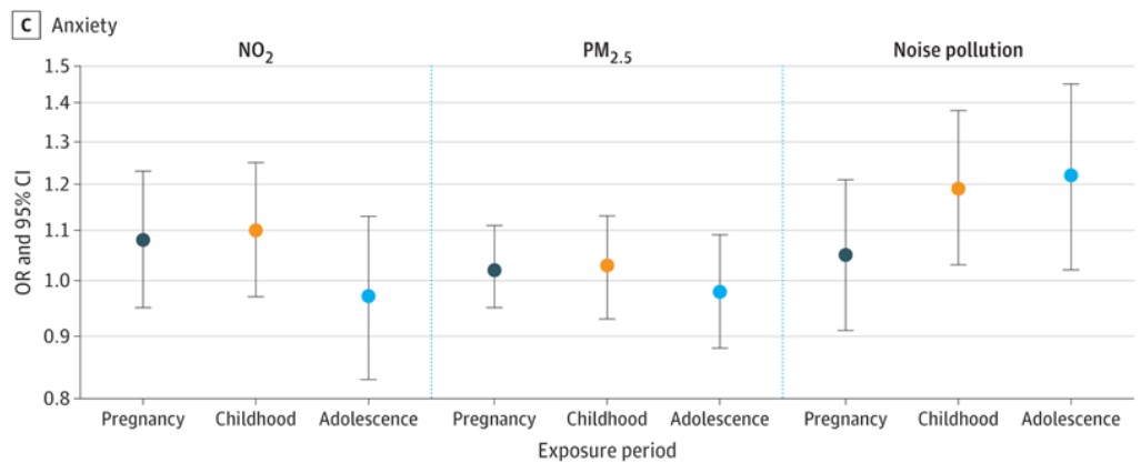 Air and noise pollution exposure in early life and mental health from adolescence to young adulthood